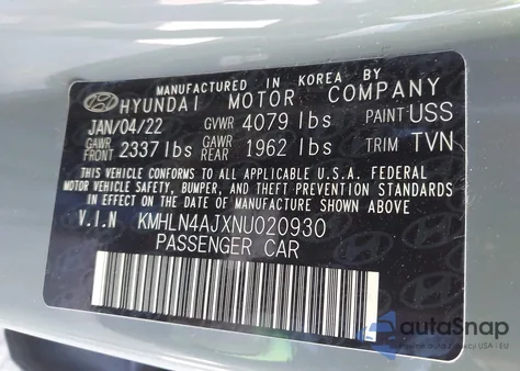 2022 Hyundai Elantra Hybrid Limited from USA, damaged, VIN KMHLN4AJXNU020930